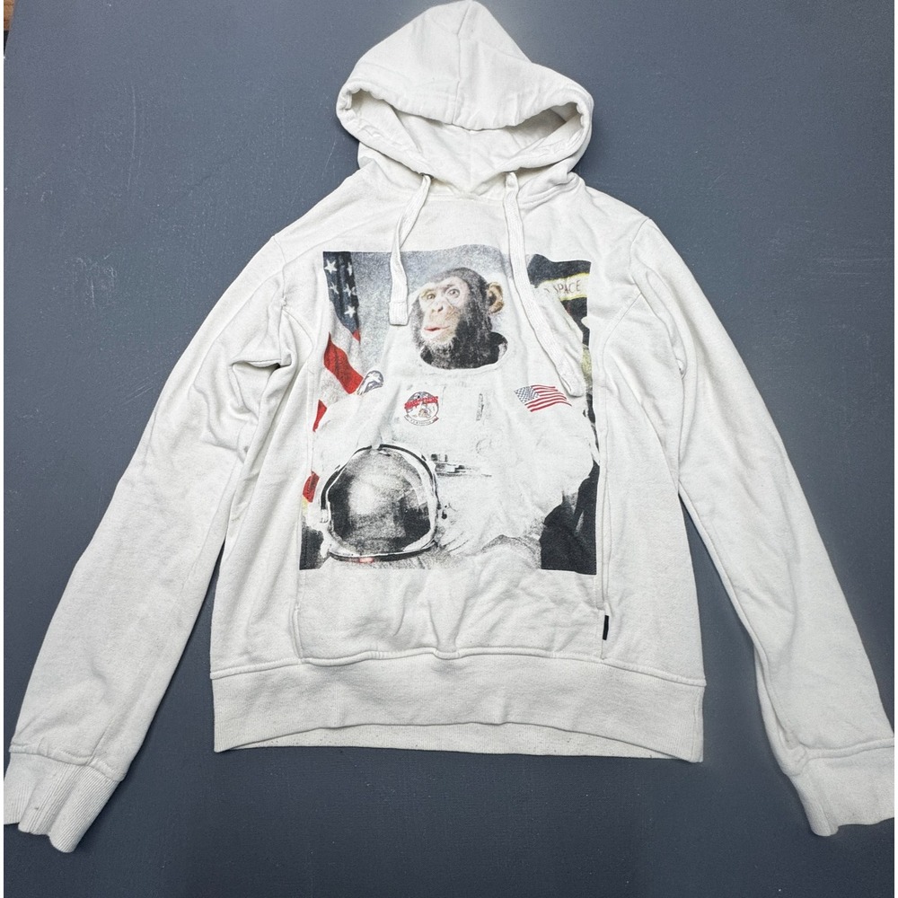Cotton On Womens S White Monkey Astronaut Graphic Hoodie Pullover Sweatshirt Top